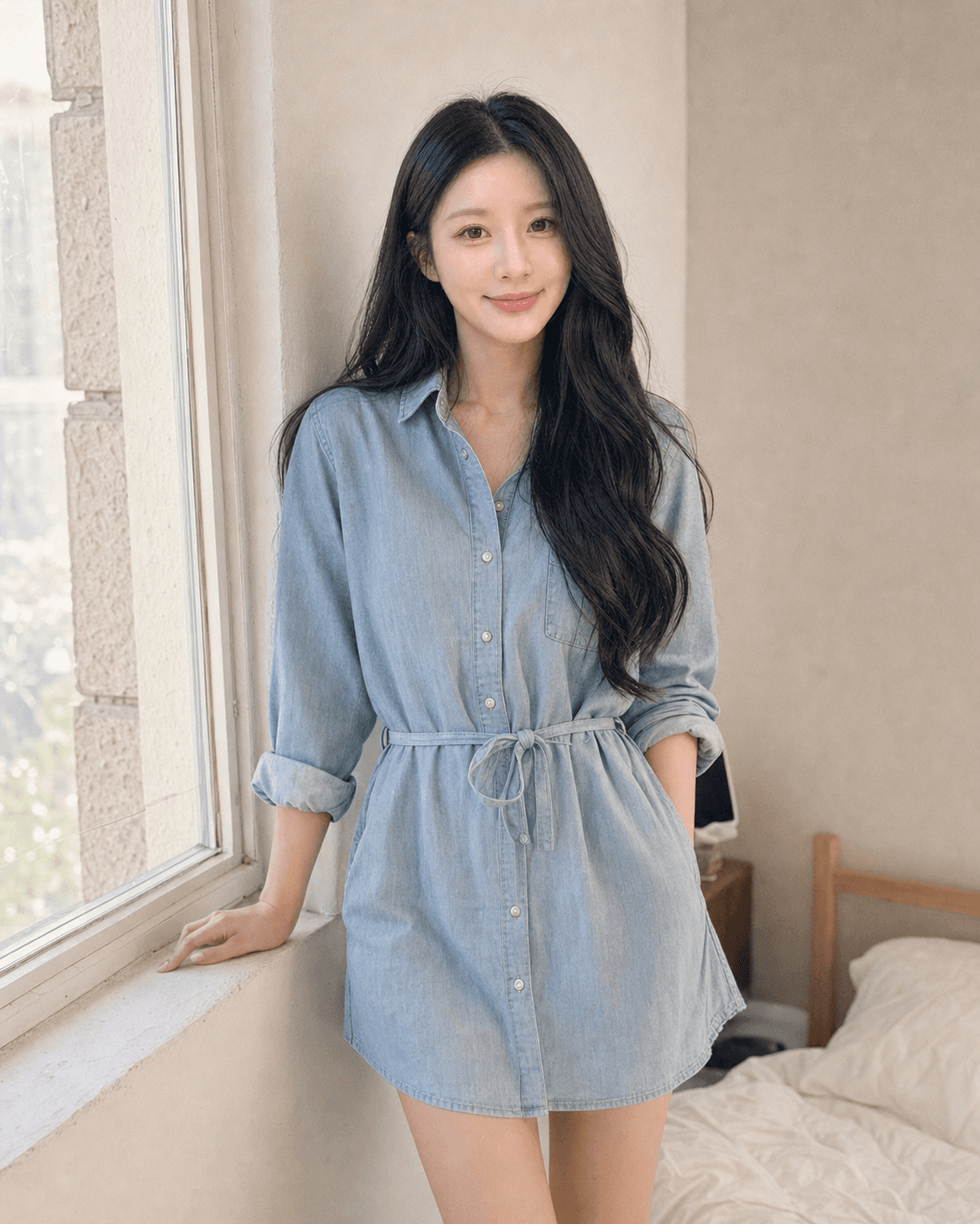 Outfit look — Denim shirtdress